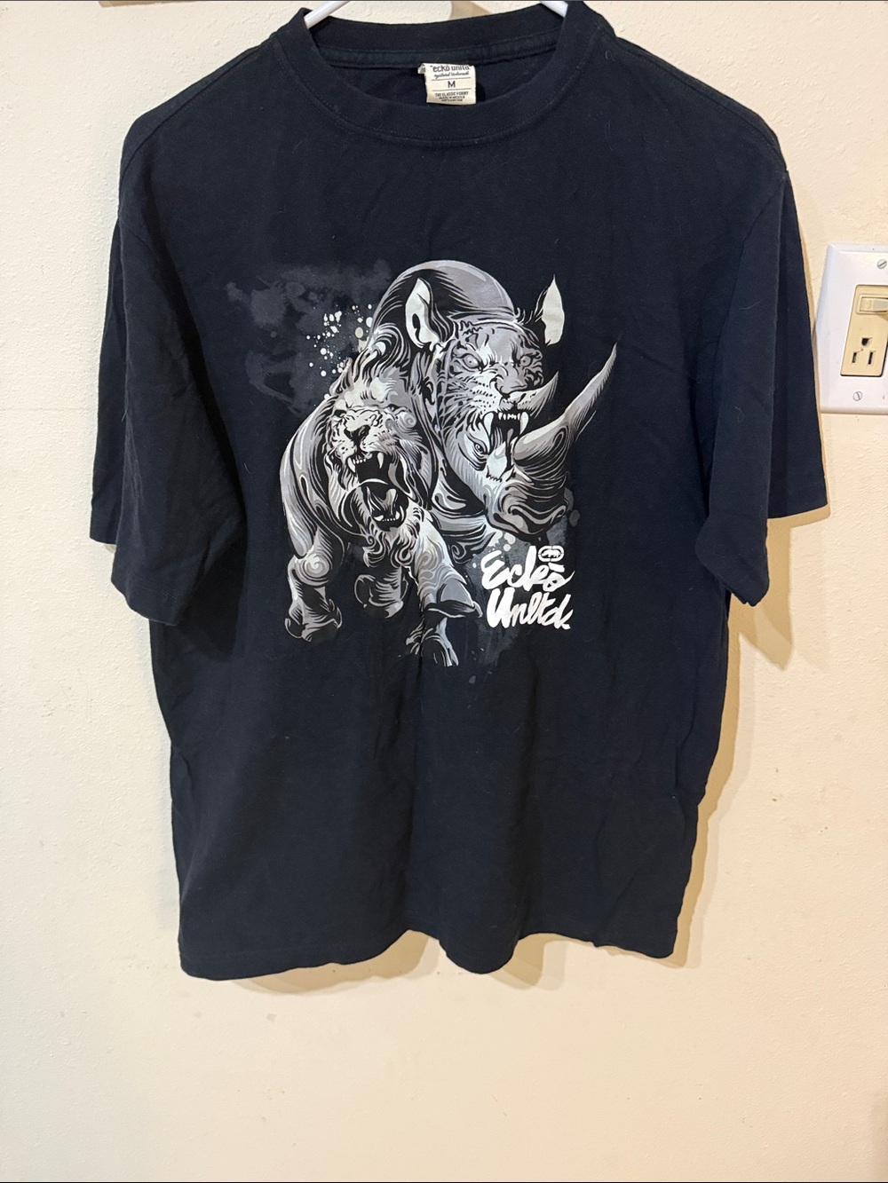 Ecko Unlimited Black Short-Sleeve Tee with Rhino Tiger Lion Graphic